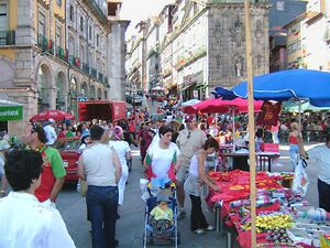 A busy street in Oporto before the soccer final