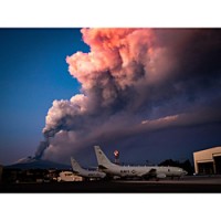 Mount Etna's February 2021 eruption seen from Naval Air Station Signorella, abour 40 kilometers south of Etna. (Photo from NAS Signorella Facebook page.)