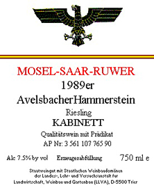 1989 Avelsbacher Hammerstein Riesling Kabinett