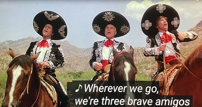 Chevy Chase, Steve Martin, and Martin Short starred in the wacky 1986 comedy, "Three Amigos."