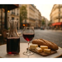 Thinking about a carafe of gulpable red wine at a Parisian sidewalk café makes me wish I could be there right now. How about you? Image generated with the assistance of ChatGPT by OpenAI.