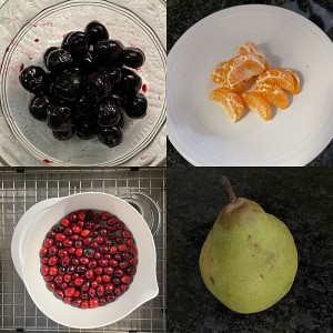 Why, yes, you can try this at home. The four fruits that I tasted for this project.