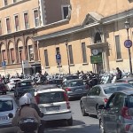 Cars jammed on a street.