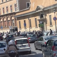 Cars jammed on a street.